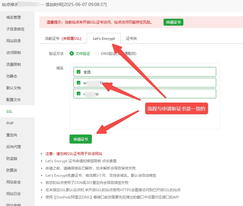 检查当前 SSL 证书状态